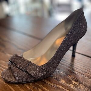 Stuart Weitzman Glittering Brown Peep-Toe Heels